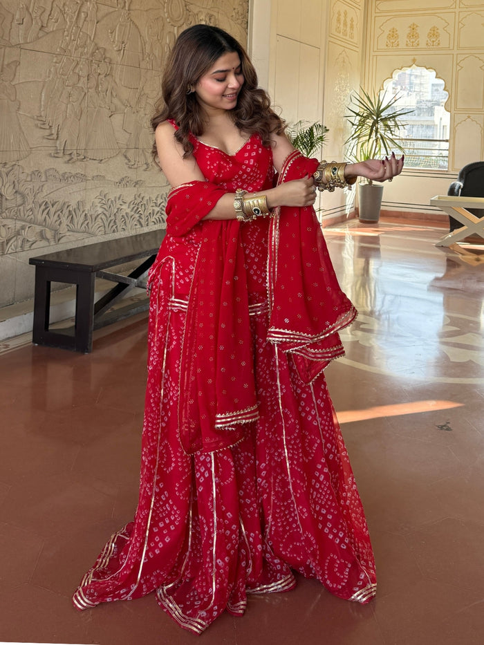 Royal Red Bandhani Sharara Suit Set