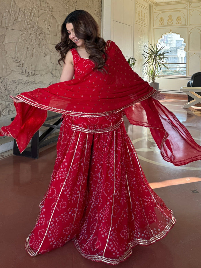 Royal Red Bandhani Sharara Suit Set