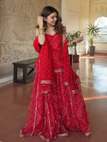 Royal Red Bandhani Sharara Suit Set