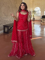 Royal Red Bandhani Sharara Suit Set