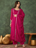 Rani Pink Vichitra Silk Embroidered Suit Set