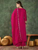 Rani Pink Vichitra Silk Embroidered Suit Set