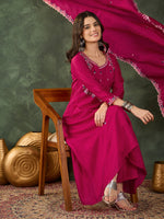 Rani Pink Vichitra Silk Embroidered Suit Set
