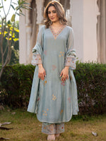 Pastel Blue Embroidered Georgette Kurta Pant Set