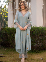 Pastel Blue Embroidered Georgette Kurta Pant Set