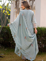 Pastel Blue Embroidered Georgette Kurta Pant Set