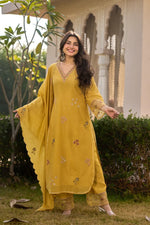 Mustard Yellow Embroidered Georgette Kurta Pant Set