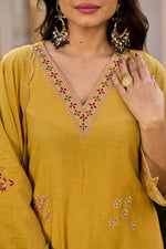 Mustard Yellow Embroidered Georgette Kurta Pant Set
