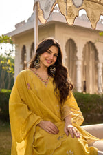 Mustard Yellow Embroidered Georgette Kurta Pant Set