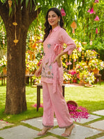 Peach Embroidered Viscose Kurta Palazzo Set