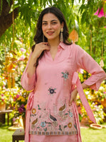 Peach Embroidered Viscose Kurta Palazzo Set