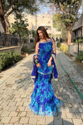 Royal Blue Embroidered Sharara Suit Set with Dupatta
