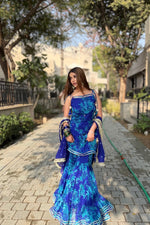 Royal Blue Embroidered Sharara Suit Set with Dupatta