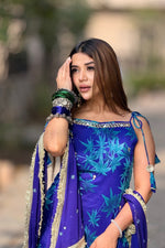 Royal Blue Embroidered Sharara Suit Set with Dupatta