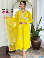 Lemon Embroidered Vichitra Silk Kurta Pant Set