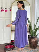Purple Embroidered Vichitra Silk Kurta Pant Set
