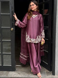 Onion Embroidered Silk Crepe Patiala Gharara Set