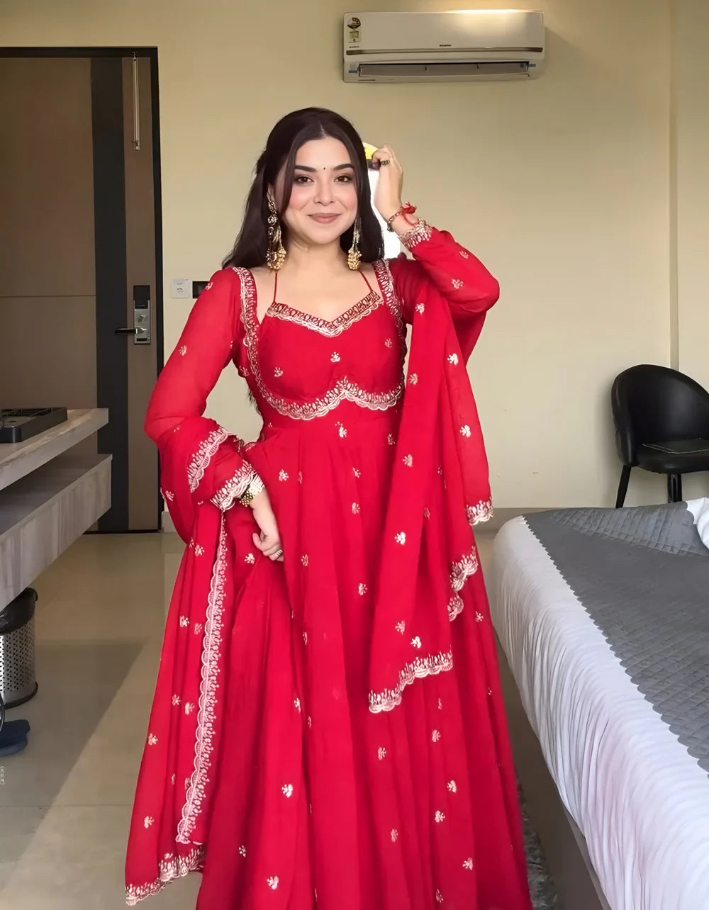 Neha Elegant Red Festival Anarkali Suit Set XS Neha Elegant Red Festival Anarkali Suit Set XS