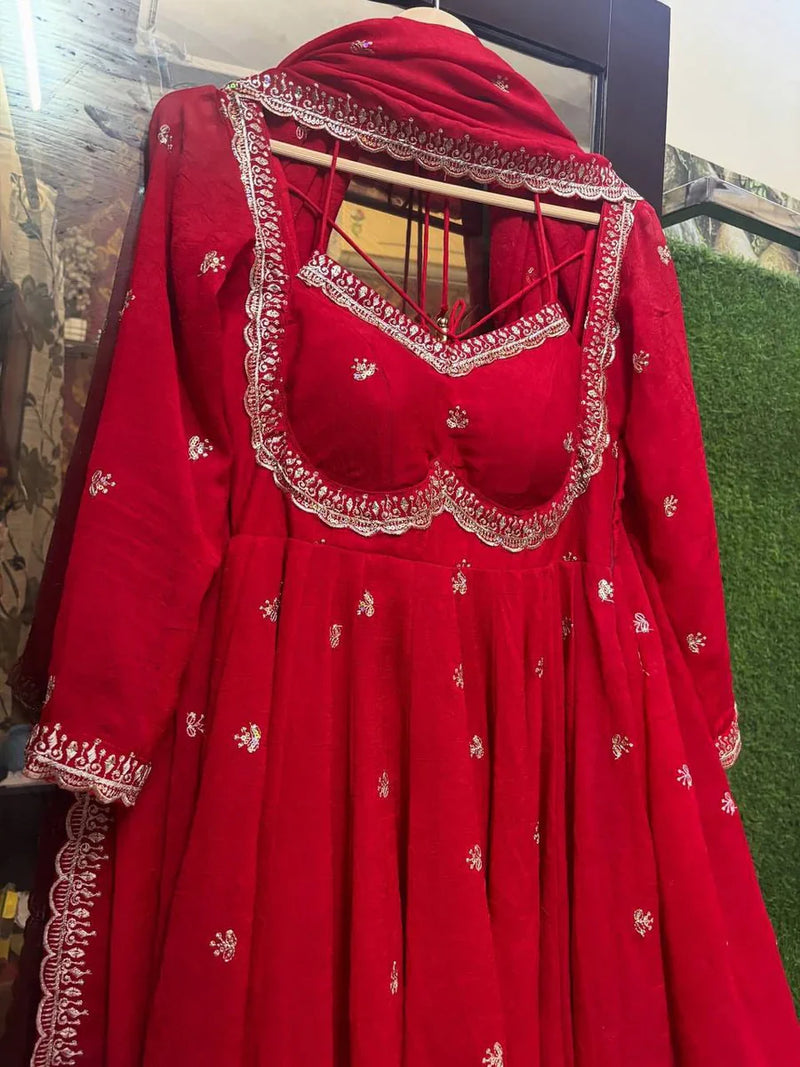 Neha Elegant Red Festival Anarkali Suit Set