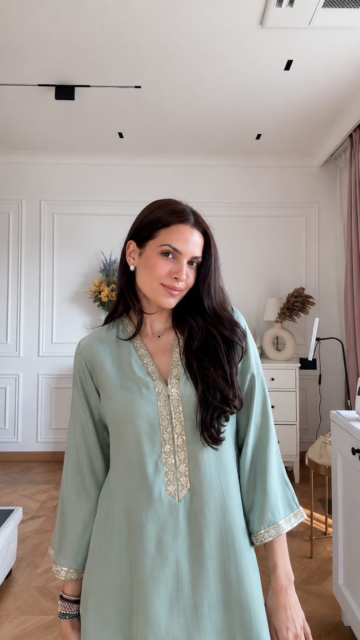 Sage Green Kurta Pant Dupatta Set