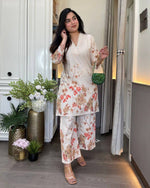 Cream Cotton Orange Floral Co-ord Set