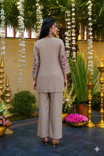 Stone Grey Floral Embroidered Silk Kurta Pant Set