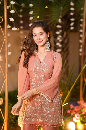 Peach Embroidered Silk Kurta Pant Set