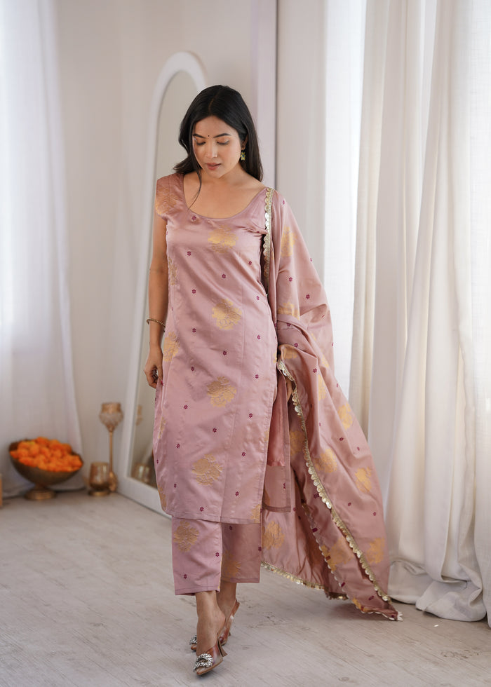 Peach Aura Chanderi Jacquard Suit Set