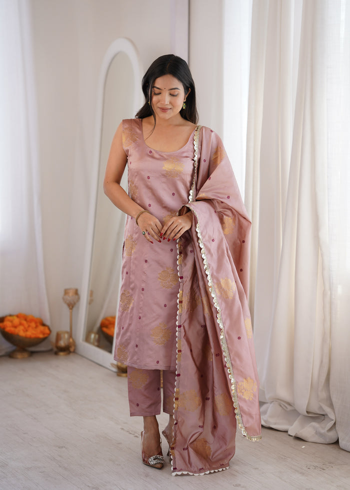 Peach Aura Chanderi Jacquard Suit Set