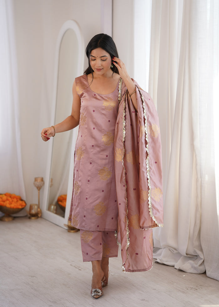 Peach Aura Chanderi Jacquard Suit Set