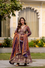 Purple Fendy Satin Embroidered Anarkali Gown Set