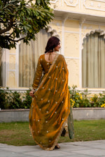 Olive Green Fendy Satin Embroidered Anarkali Gown Set