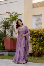 Lavender Vichitra Silk Embroidered Anarkali Gown Set