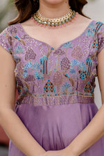 Lavender Vichitra Silk Embroidered Anarkali Gown Set