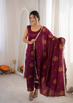 Purple Aura Chanderi Jacquard Suit Set