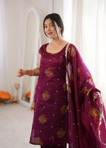 Purple Aura Chanderi Jacquard Suit Set