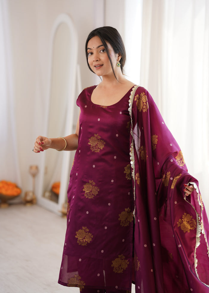 Purple Aura Chanderi Jacquard Suit Set