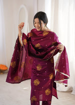 Purple Aura Chanderi Jacquard Suit Set