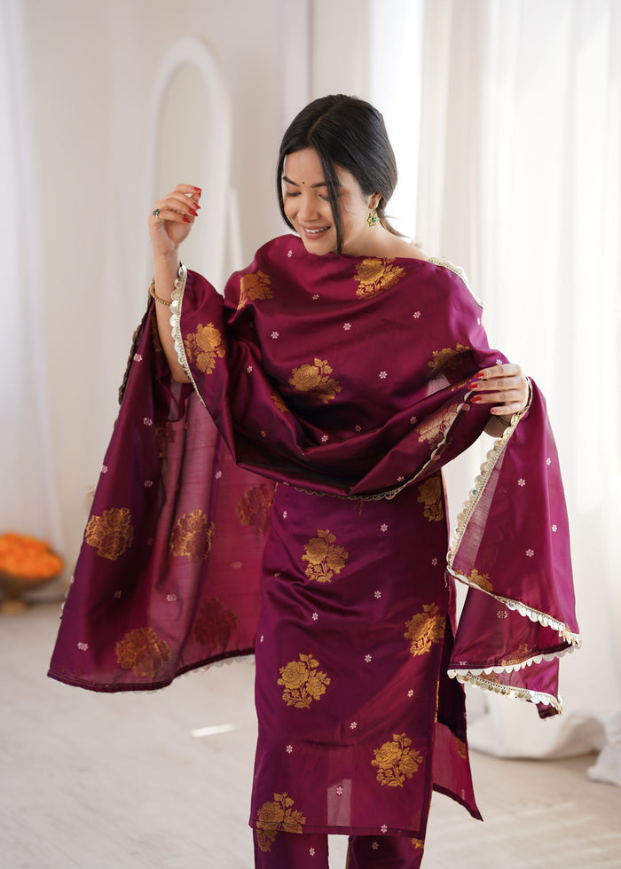 Purple Aura Chanderi Jacquard Suit Set