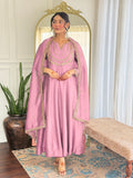 Pink Embroidered Vichitra Silk Anarkali Suit Set