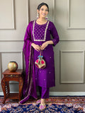 Wine Mehira Embroidered Rayon Suit Set