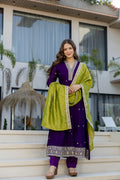 Wine Vichitra Silk Embroidered Anarkali Suit Set