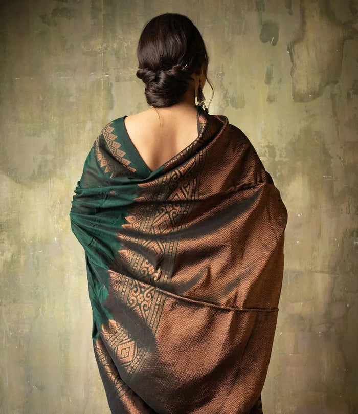 Pure Banarasi Silk Sarees Dark Green Colour, Wedding Wear