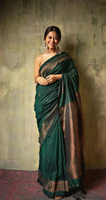 Pure Banarasi Silk Sarees Dark Green Colour, Wedding Wear