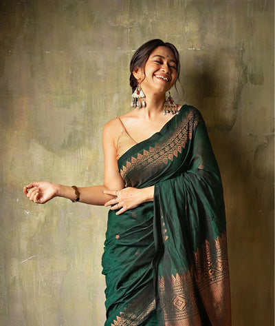Pure Banarasi Silk Sarees Dark Green Colour, Wedding Wear
