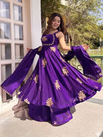 Purple Embroidered Anarkali Suit Set