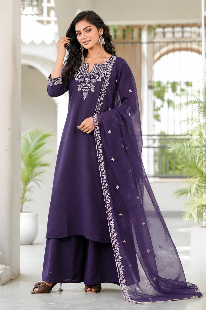 Regal Purple Embroidered Ethnic Suit Set
