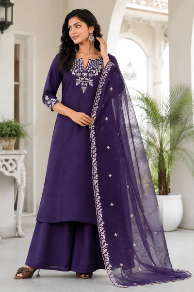 Regal Purple Embroidered Ethnic Suit Set