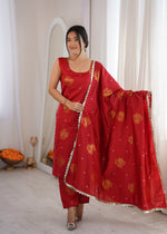 Red Aura Chanderi Jacquard Suit Set