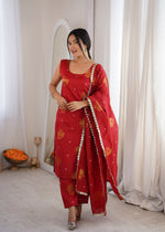 Red Aura Chanderi Jacquard Suit Set